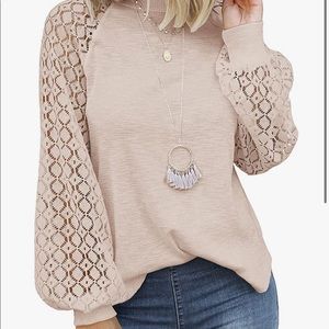 Oatmeal Lacey Style Long Sleeve Top